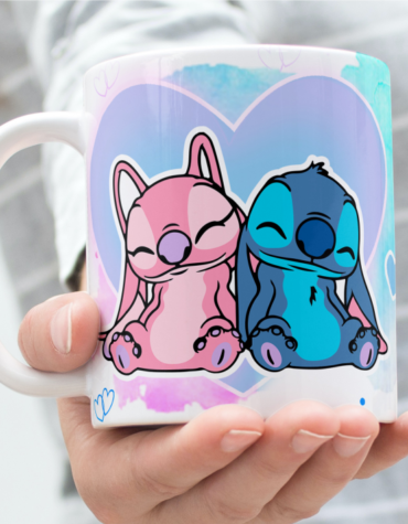 Caneca Personalizada Stitch e Angel "Love" – Cerâmica 325ml | Presente Romântico