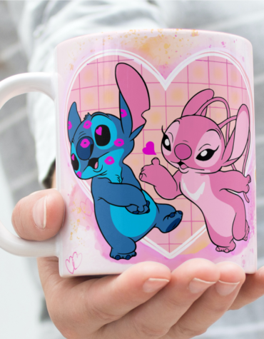 Caneca Personalizada Stitch e Angel "Love" – Cerâmica 325ml | Presente Romântico