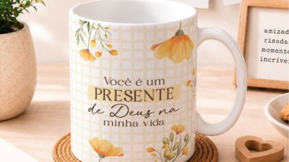 Caneca Personalizada "Presente de Deus" — Floral Amarelo