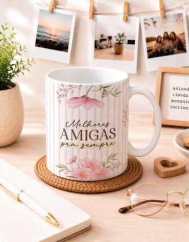 Caneca Personalizada "Melhores Amigas pra Sempre" — Floral Rosa