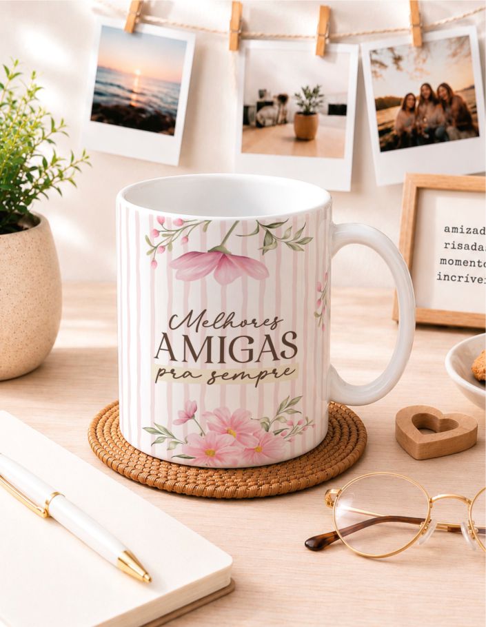 Caneca Personalizada "Melhores Amigas pra Sempre" — Floral Rosa