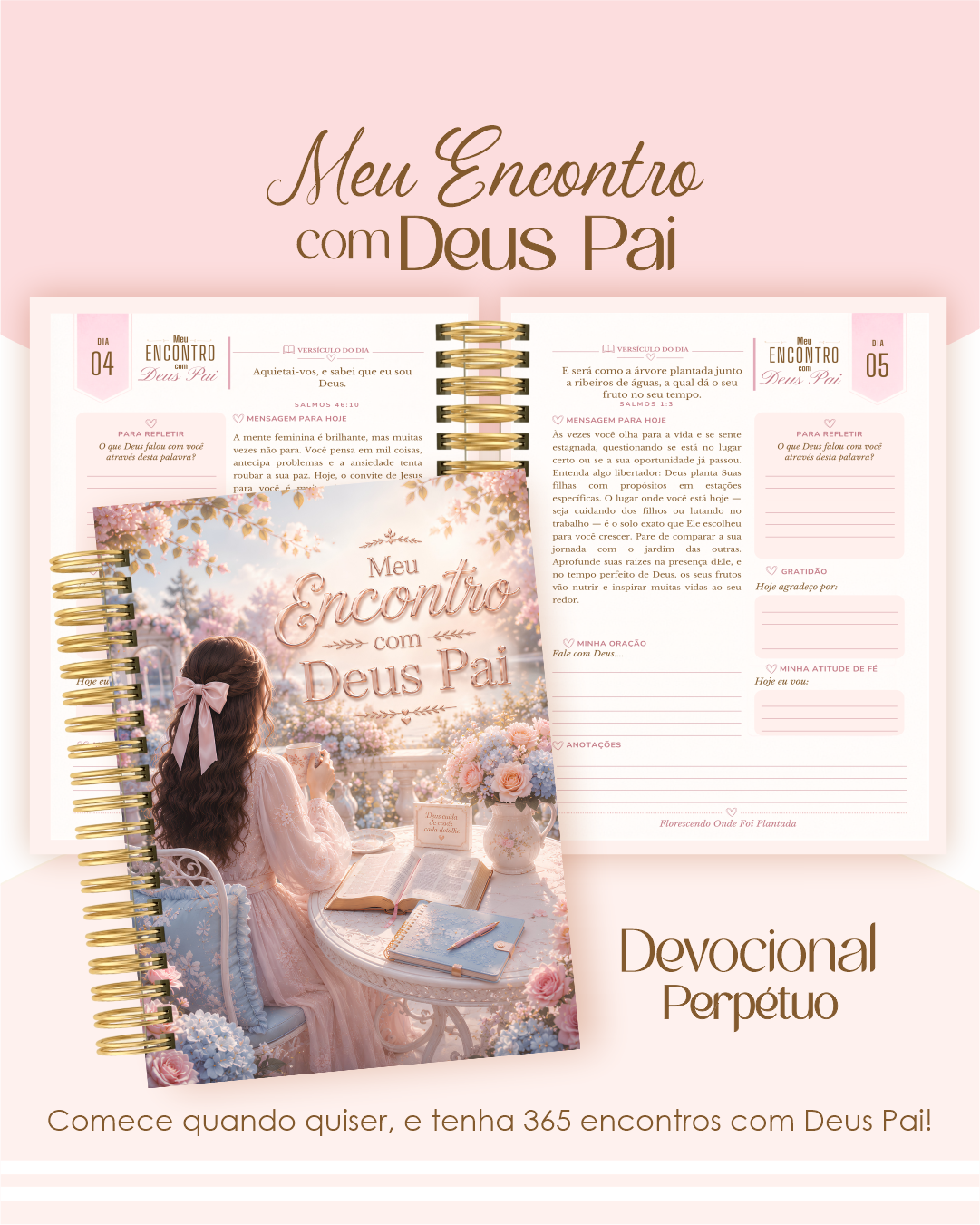 Devocional Encontro com Deus - Floral Azul e Rosa
