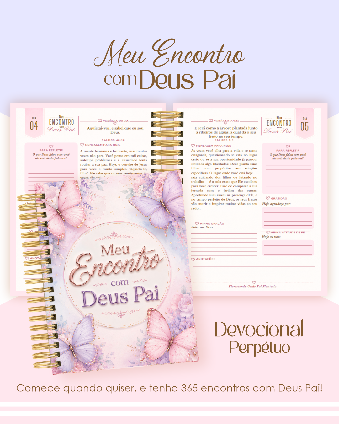 Devocional Encontro com Deus - Borboletas Lilás e Rosa